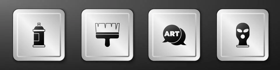 Set Paint spray can, brush, Speech bubble with text art and Balaclava icon Stock Illustration