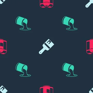 Set Paint spray can, brush and bucket on seamless pattern. Vector Stock Illustration
