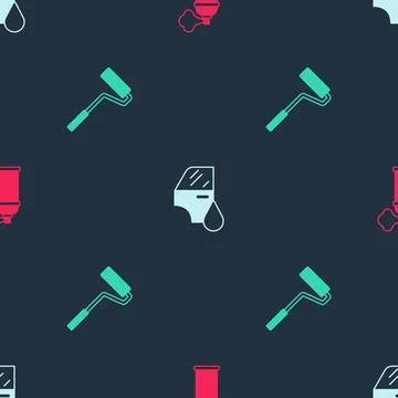 Set Paint spray can, Car painting and roller brush on seamless pattern. Vector イラスト素材
