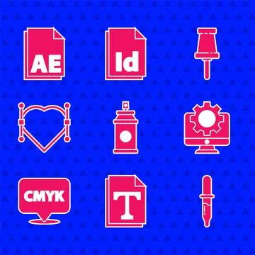 Set Paint spray can, Text file document, Pipette, Computer monitor and gear Stock Illustration