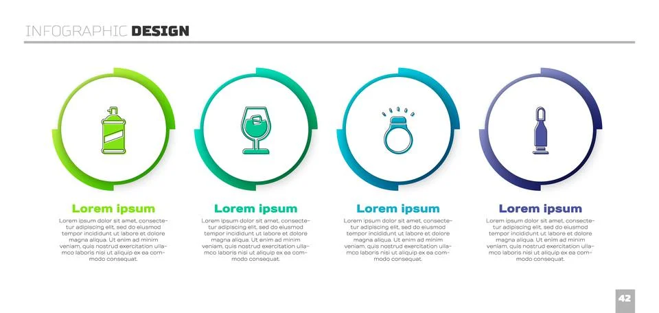 Set Paint spray can, Wine glass, Diamond ring and Bullet. Business infographic Stock Illustration