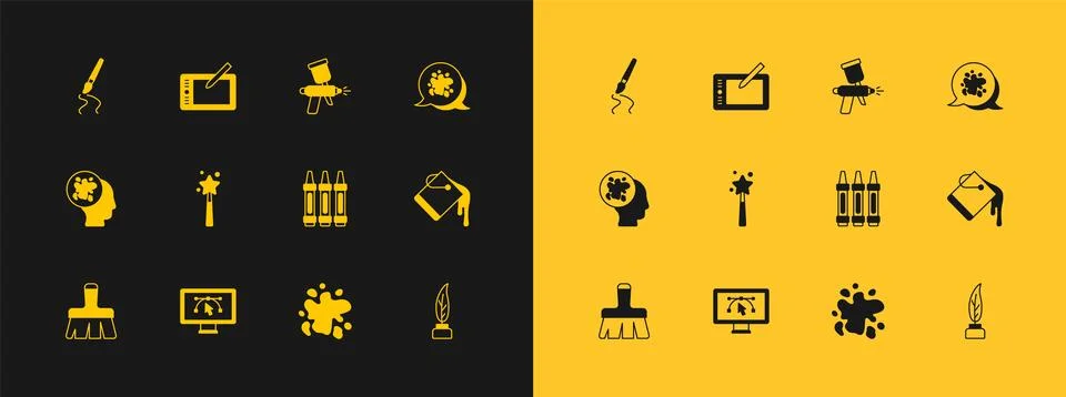 Set Paint spray, Computer with design program, Wax crayons for drawing, Mag.. Stock Illustration