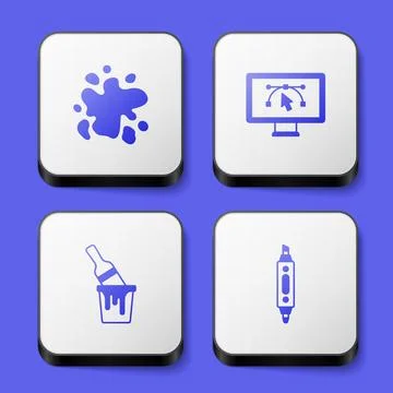 Set Paint spray, Computer with design program, bucket brush and Marker pen .. Stock Illustration