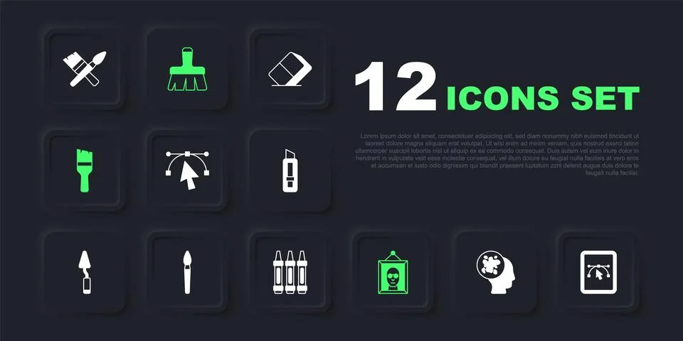 Set Paint spray, Computer with design program, Bezier curve, Picture, brush.. Stock Illustration