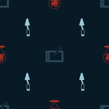 Set Paint spray, Graphic tablet and Palette knife on seamless pattern. Vector Stock Illustration
