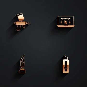 Set Paint spray gun, Computer with design program, Feather and inkwell and .. Stockillustratie