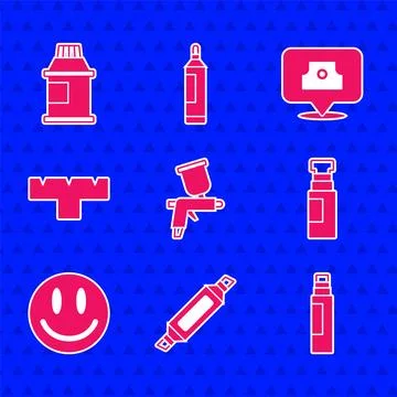 Set Paint spray gun, Marker pen, Smile face, attachment, Spray can nozzle cap Stock Illustration