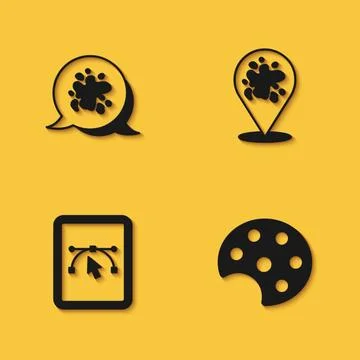 Set Paint spray, Palette, Computer with design program and  icon with long .. Stock Illustration
