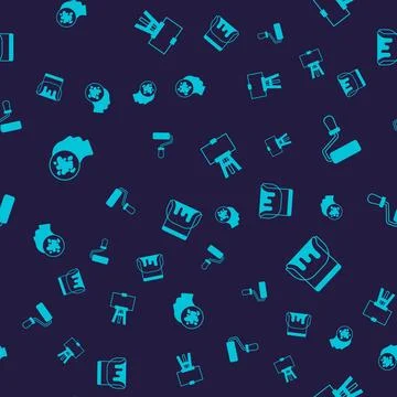 Set Paint spray, roller brush, Wood easel and bucket on seamless pattern. V.. Stock Illustration