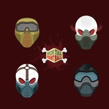 Set paintball evil  mask. skull Mortal paintball Stock Illustration