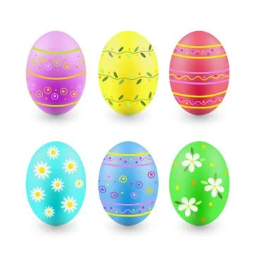 Set of painted Easter eggs isolated on white Stock Illustration