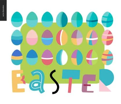 Set of painted eggs and Easter lettering Stock Illustration