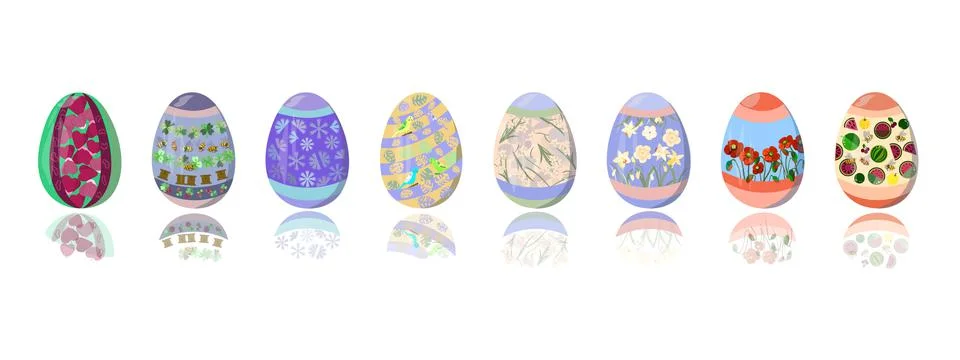 A set of painted eggs for Easter Stock Illustration