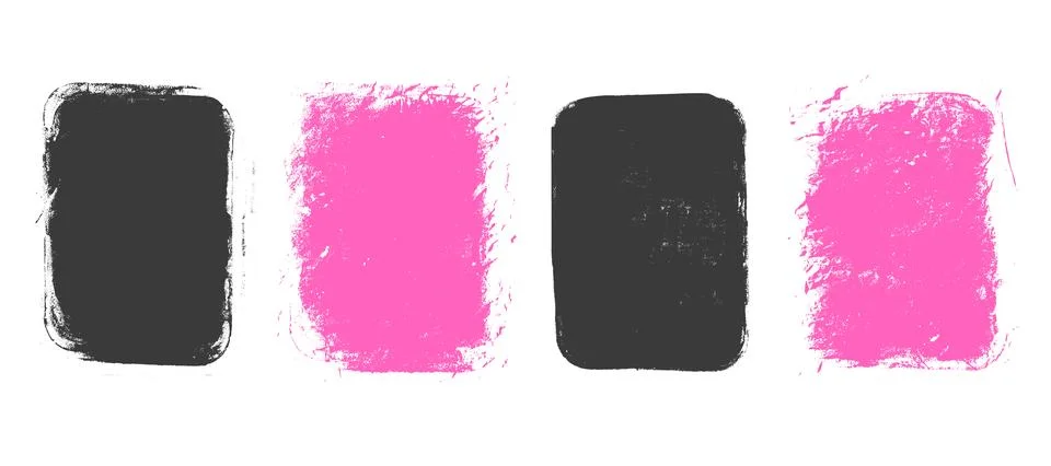 Set of painted grunge text boxes. Callout rectangles frame shapes. Linocut Stock Illustration
