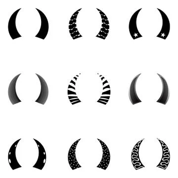Set of painted horns with different patterns. Vector graphics. Stock Illustration