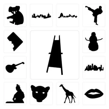 Set of painter easel, lips, giraffe, jaguar face, lord shiva outline images o Illustrazione stock gratuita