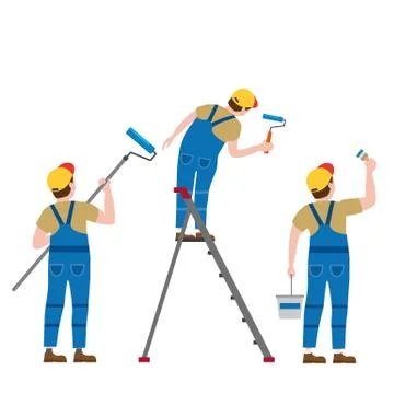 Set Painter proffessional characters man at work. Male painters in uniform Stock Illustration