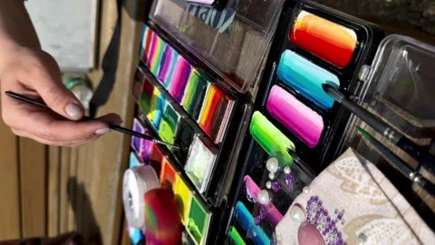 A set of paints and brushes for aqua Stock Footage 242301403