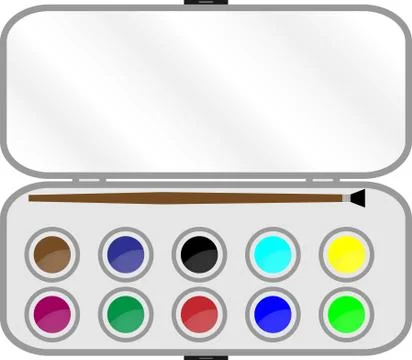 Set of paints with  brush in box Stock Illustration