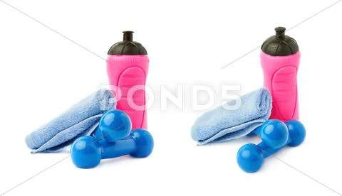 Set of Pair Plastic coated dumbells isolated over the white background Stock Photos