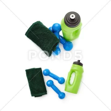 Set of Pair Plastic coated dumbells isolated over the white background Stock Photos