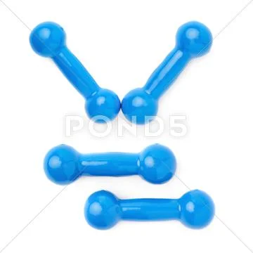Set of Pair Plastic coated dumbells isolated over the white background Stock Photos