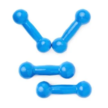 Set of Pair Plastic coated dumbells isolated over the white background Fotos Stock