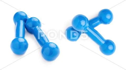 Set of Pair Plastic coated dumbells isolated over the white background Stock Photos