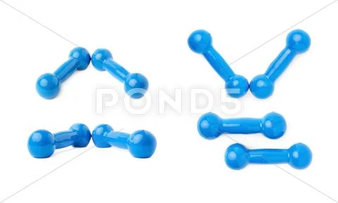 Set of Pair Plastic coated dumbells isolated over the white background Stock Photos