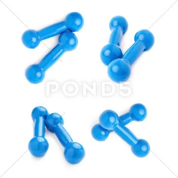 Set of Pair Plastic coated dumbells isolated over the white background Stock Photos