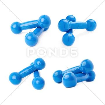 Set of Pair Plastic coated dumbells isolated over the white background Stock Photos