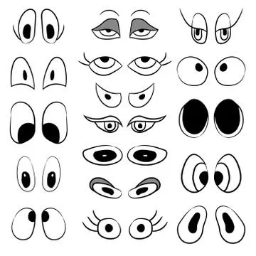 Set of pairs of caricature eyes. Vector illustration. Hand drawing Stock Illustration