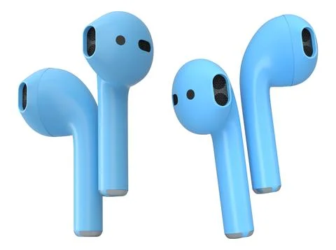 Set of pairs of wireless earbuds, isolated on white background, concept of te Stock Illustration