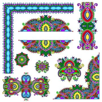 Set of paisley floral design elements for page decoration Stock Illustration