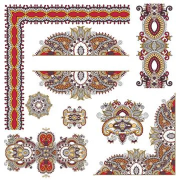 Set of paisley floral design elements for page decoration Stockillustratie