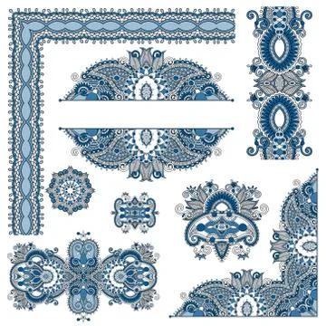 Set of paisley floral design elements for page decoration Stockillustratie