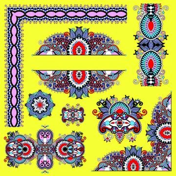 Set of paisley floral design elements for page decoration Stock Illustration