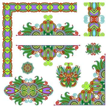 Set of paisley floral design elements for page decoration, frame Stockillustratie