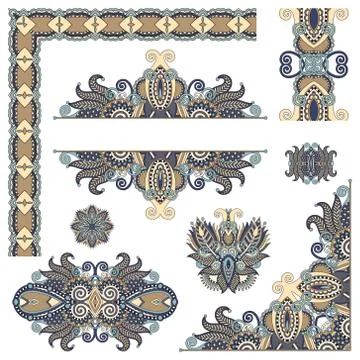 Set of paisley floral design elements for page decoration, frame Stockillustratie