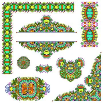 Set of paisley floral design elements for page decoration Stock Illustration