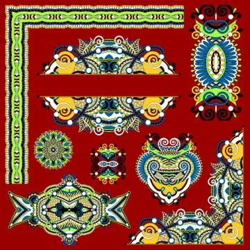 Set of paisley floral design elements for page decoration, frame Stockillustratie