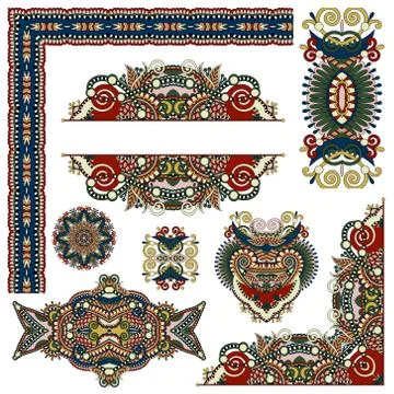 Set of paisley floral design elements for page decoration, frame Stockillustratie