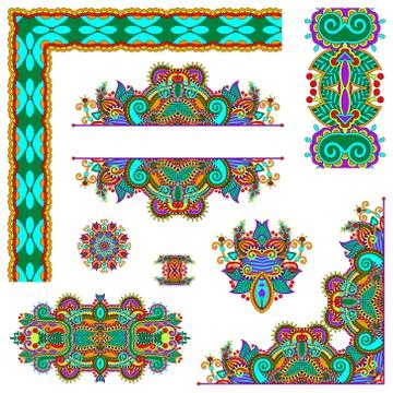 Set of paisley floral design elements for page decoration Stockillustratie