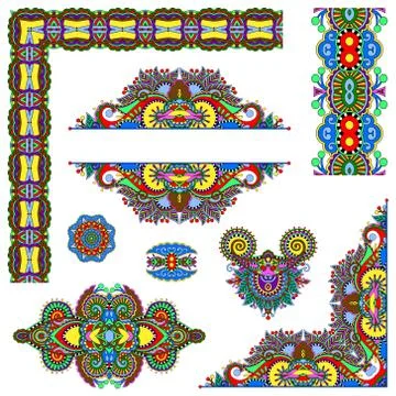 Set of paisley floral design elements for page decoration Stock Illustration