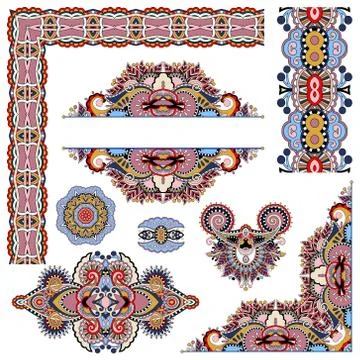 Set of paisley floral design elements for page decoration Stock Illustration
