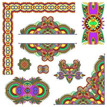 Set of paisley floral design elements for page decoration Stock Illustration