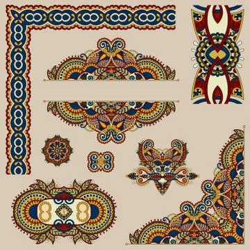 Set of paisley floral design elements for page decoration Stockillustratie