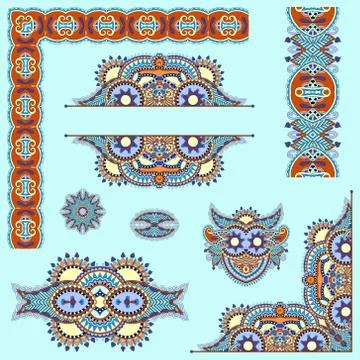 Set of paisley floral design elements for page decoration Stockillustratie