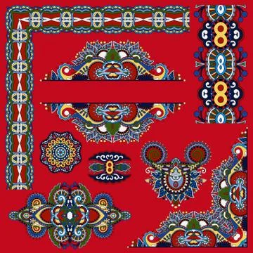Set of paisley floral design elements for page decoration Stock Illustration