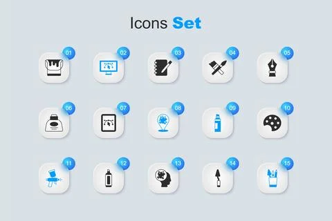 Set Palette knife, Computer with design program, Paint spray gun, Pencil ca.. Stock-Illustration